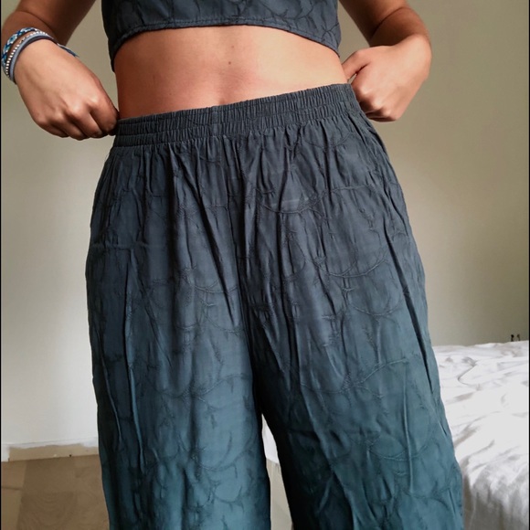 Teal Blue Embroidered Urban Outfitters Trousers - Picture 2 of 4
